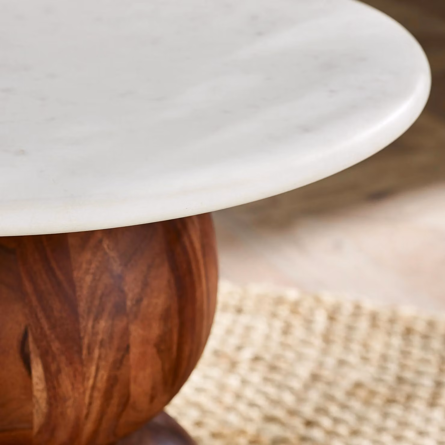 FurnitureboxUK Veer Round White Marble and Solid Acacia Wood Side Table – 4