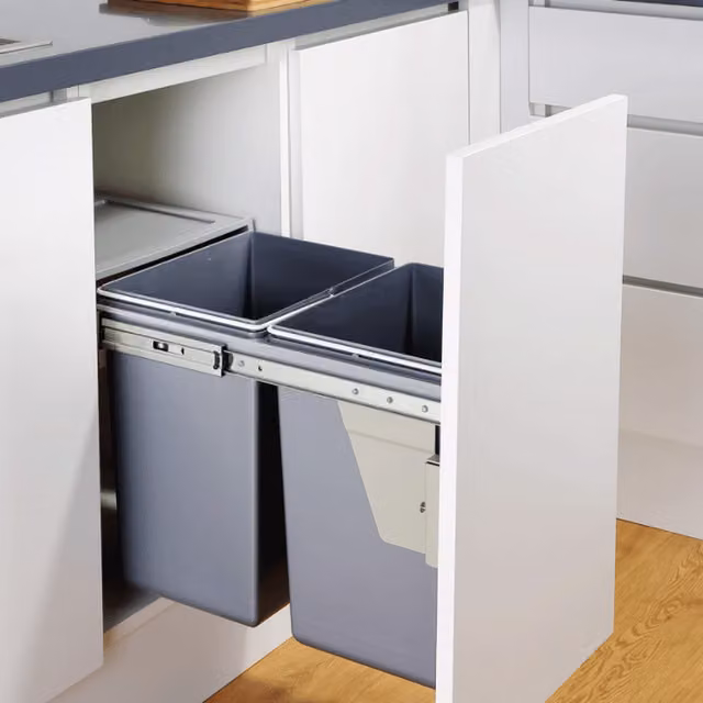 Charles Bentley Pull Out Kitchen Cupboard Bin, Grey, Wall Mounted