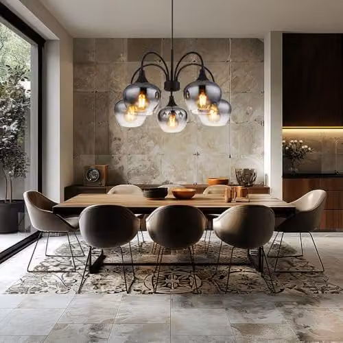 Netlighting Maxy Multi Arm Pendant Light with 5 Smoke Glass Spheres in Black – 3