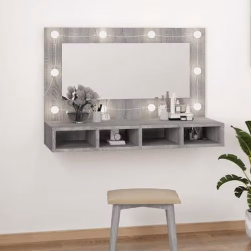 vidaXL Mirror Cabinet with LED Lighting in Grey Sonoma, W/D/H: 90 x 31.5 x 62 cm – 2