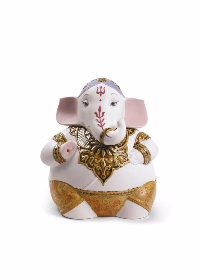 Lladró Ganesha Porcelain Figurine in White and Gold