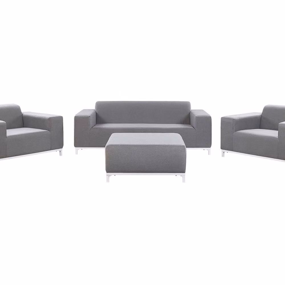 Wyld and Coco 5 Seater Modern Garden Sofa Set with Ottoman in White Powder Coated Aluminium and Grey UV-Resistant Polyester Upholstery – 2