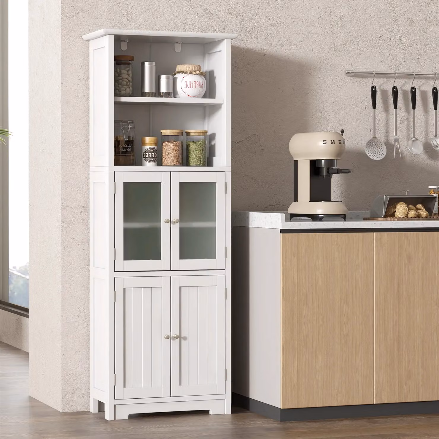 Costway White Freestanding Bathroom and Kitchen Pantry Storage Cabinet, Height: 163 cm – 2
