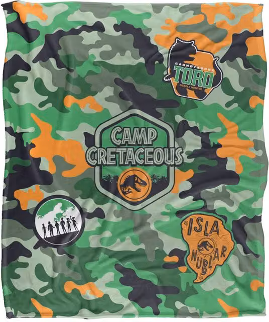 Universal Jurassic Park CC Camo Pattern Super Soft Silky Touch Throw Blanket in White and Multicolour