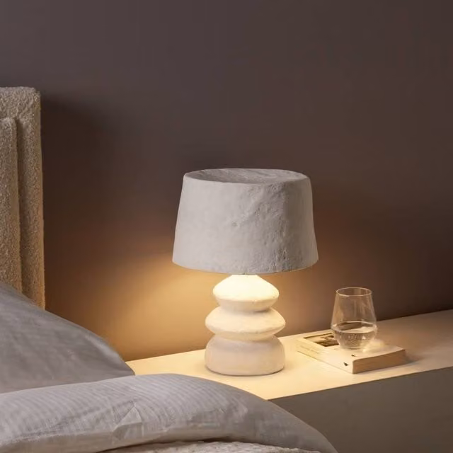 Wyld and Coco White Handcrafted Papier-mâché Table Lamp, H 39 cm x W 23 cm x D 23 cm – 1