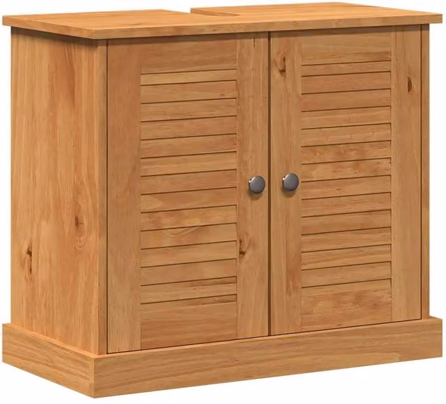 Berkfield Home Modern Brown Pine Bathroom Vanity Unit with Hinged Doors and Internal Shelves