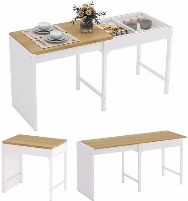 KORVIXA Extendable Square Dining Table in White with Butterfly Leaf, W/D/H: 100 x 100 x 75 cm – 1