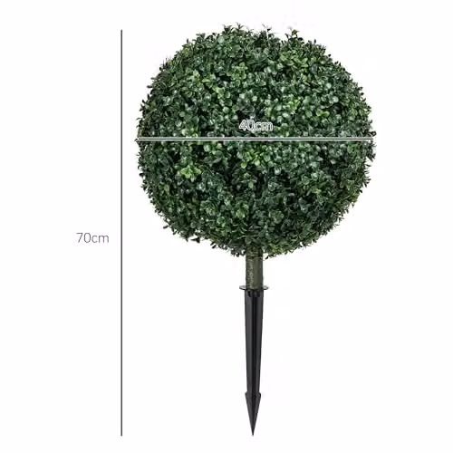 HOMCOM Set of 2 Green Artificial Boxwood Topiary Ball Bushes, UV Resistant, Diameter: 40 cm, Height: 70 cm – 6