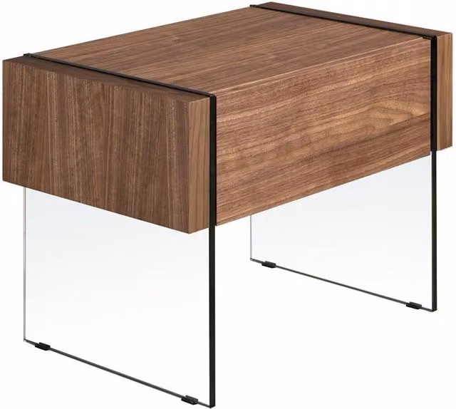 Angel Cerda Walnut Veneer Bedside Table with Tempered Glass Legs in Brown