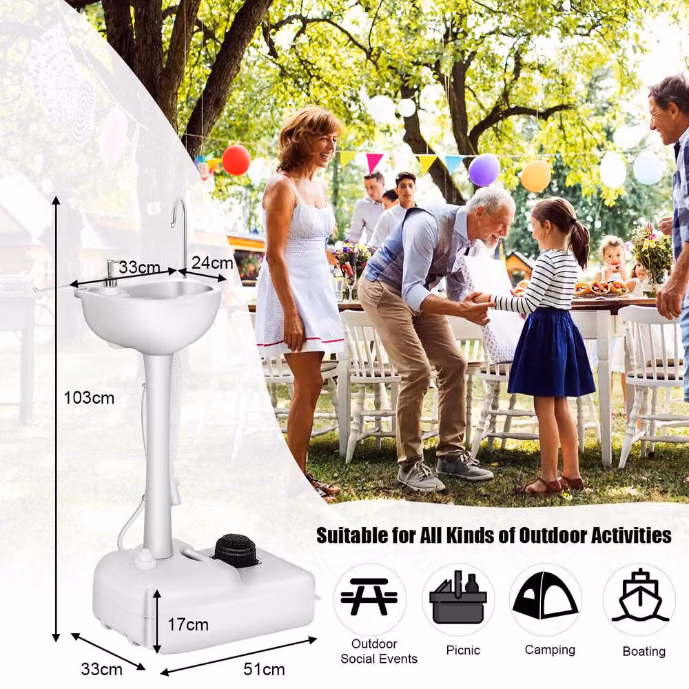 Costway Portable Mobile Camping Hand Wash Sink Stand with Rolling Wheels, Grey and White – 2
