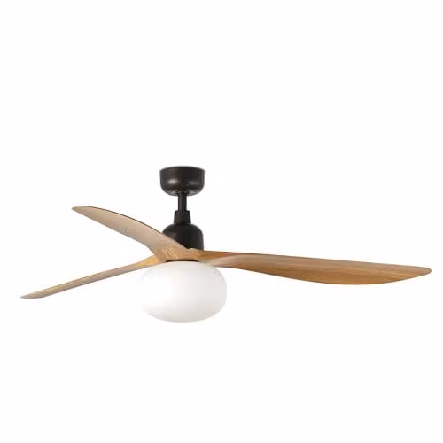 FARO Barcelona Large 3 Blade Ceiling Fan in Brown Wood with E27 Light IP44 – 1