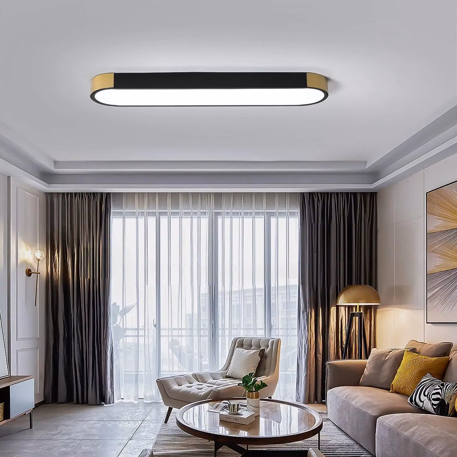 Garwarm Modern Rectangular Dimmable LED Ceiling Light with Remote Control in Black – 2