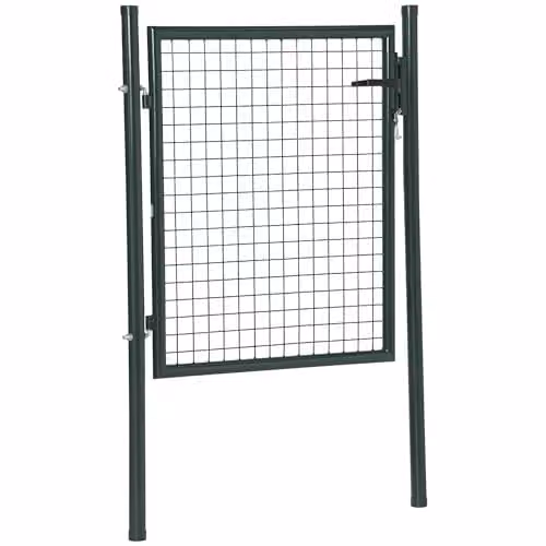 HOMCOM Steel Garden Gate Mesh Fence with Lock, Green, W: 97 cm, H: 150 cm – 1