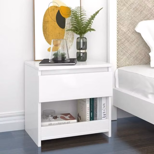 Berkfield Home Set of 2 High Gloss White Bedside Cabinets, W: 40 cm, D: 30 cm, H: 39 cm – 1