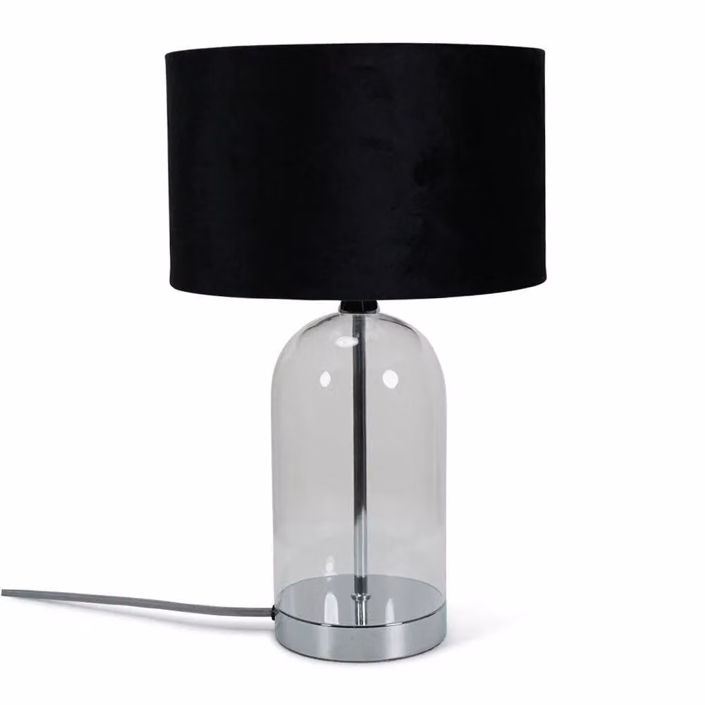 ValueLights Jessy Chrome and Glass Table Lamp with Black Fabric Shade in Silver – 2