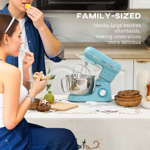 HOMCOM Electric Stand Mixer, 4.5L Food Mixer with 6 Speeds and 1300W Motor in Blue – 4
