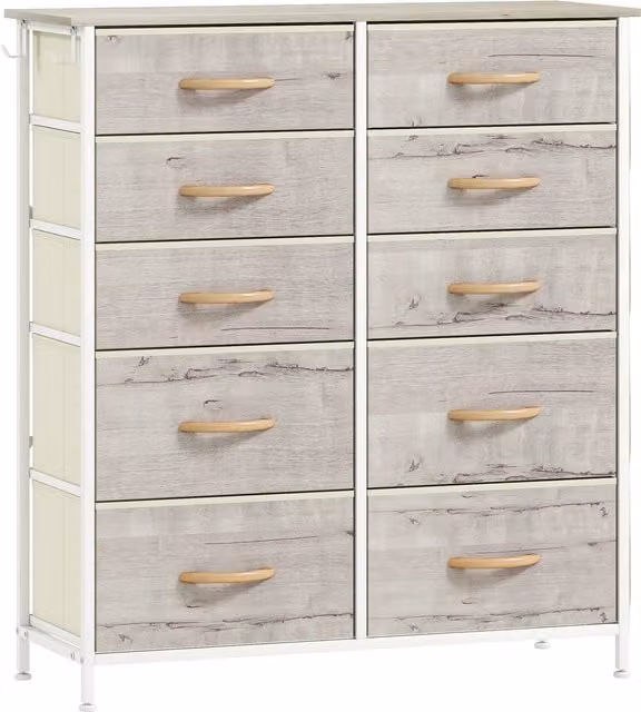 HOMCOM Chest of Ten Fabric Drawers in Brown with Metal Frame – 1
