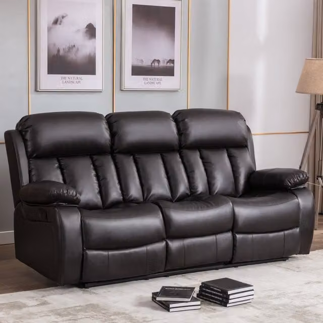More4Homes Chester 3 Seater Manual High Back Bonded Leather Recliner Sofa in Brown – 1