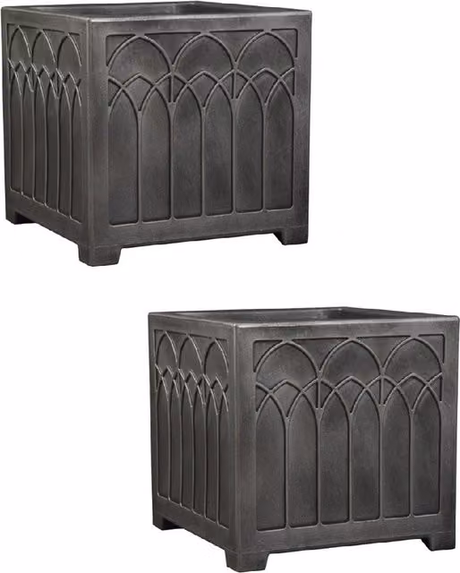 Shop4allsorts Small Gothic Square Plastic Planter, Grey