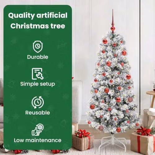 vidaXL Artificial Hinged Christmas Tree in Green and White, 150 cm – 4