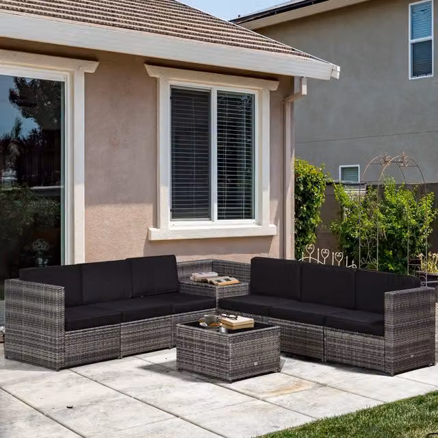 Outsunny Modern Grey Rattan Garden Furniture Seating Set