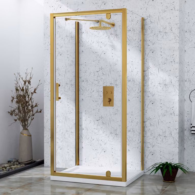 Royal Bathrooms Venice 3-Sided Rectangular Pivot Door Shower Enclosure with 6mm Glass, Gold