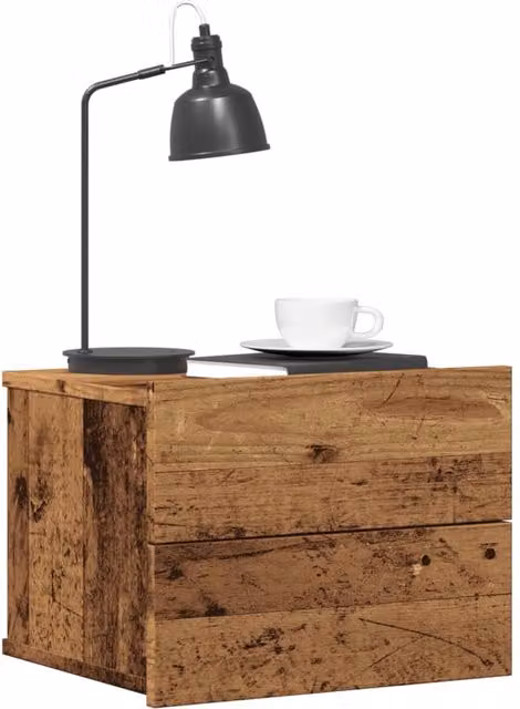Berkfield Home Set of 2 Wall-mounted Bedside Cabinets in Brown Old Wood, W/D/H: 40 x 32 x 30 cm – 1