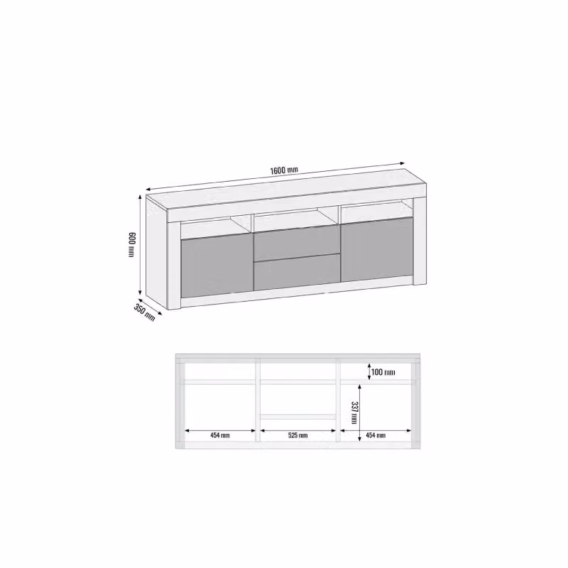 Creative Furniture Modern Black High Gloss TV Unit W: 160 cm, H: 60 cm, D: 35 cm – 3