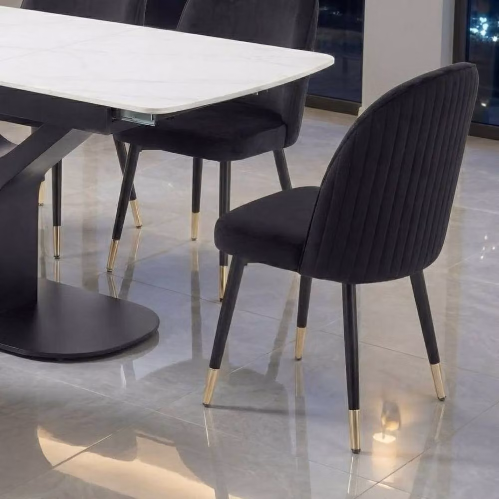 Home Luxe Interior Sapphire Extending White Quartz Dining Table and 6 Black Liza Chairs – 6