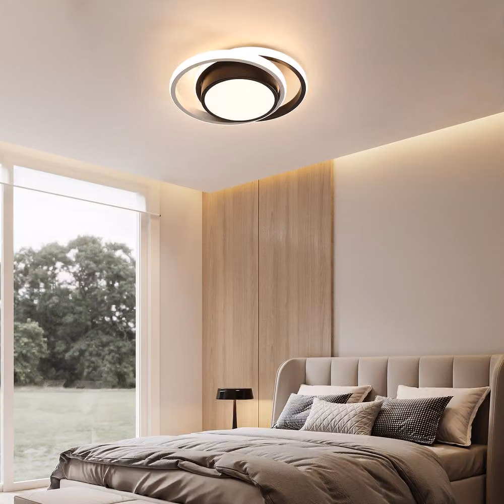 Goeco Modern Double Ring LED Ceiling Light, 32W, Dimmable with Remote Control, Black – 2