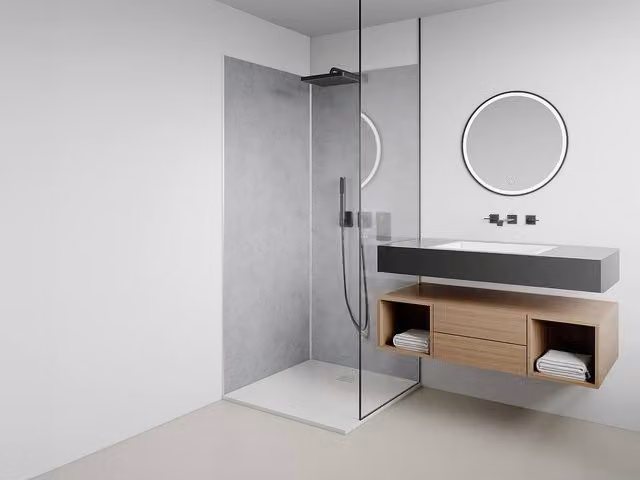 Vente-unique Set of 2 Grey Concrete Effect Aluminum and Polyethylene Shower Wall Panels