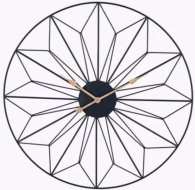 Pacific Lifestyle Modern Geometric Metal Round Analog Wall Clock in Black and Gold