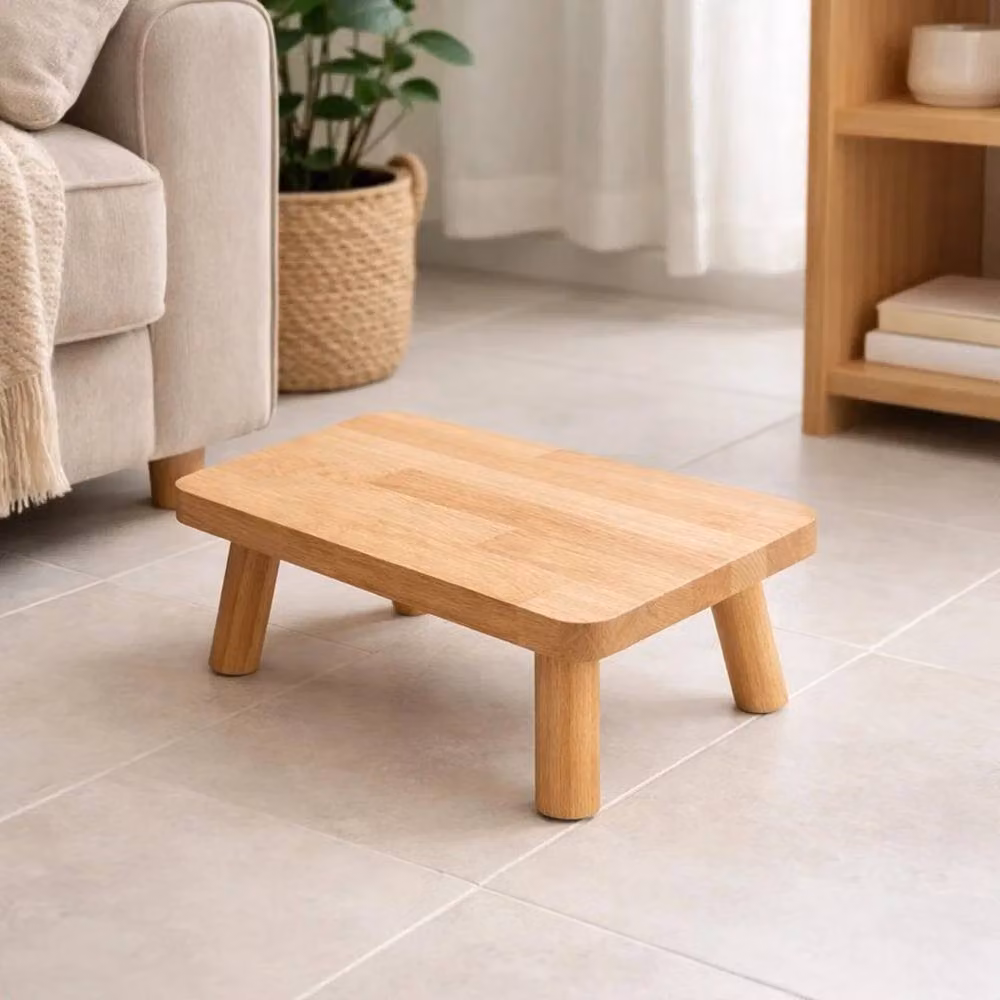 KORVIXA Small Brown Pine Wood Stool and Plant Stand – 2