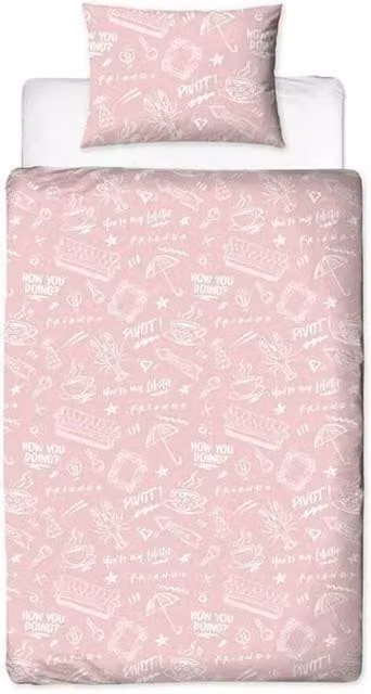Friends Reversible Graphic Duvet Set and Pillowcase in Pink, W/D/H: 90 x 200 cm