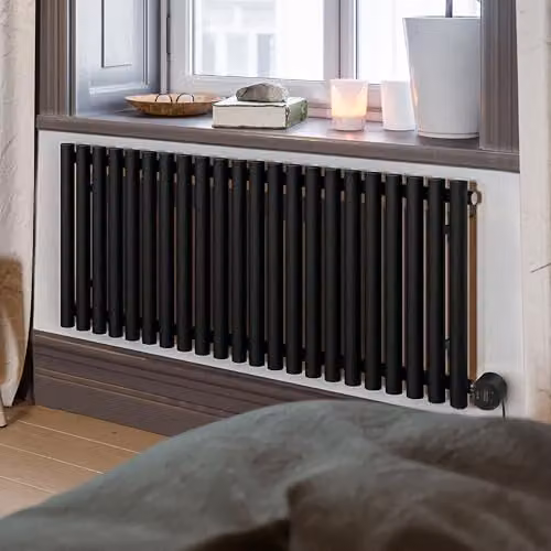 Terma Rolo Room E Electric Radiator with Wifi and App Control, 1 kW, Black, H 58.0 cm x W 119.5 cm