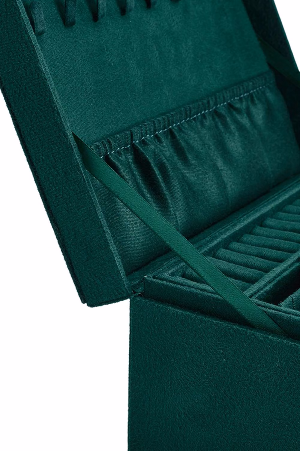 Garden Sanctuary 3-Tier Dark Green Velvet Jewellery Box with Lock, W: 24.0 cm, D: 11.0 cm – 4