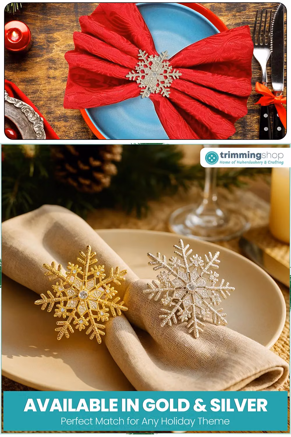 Neel Blue Snowflake Napkin Rings with Silver Diamante Rhinestones – 5