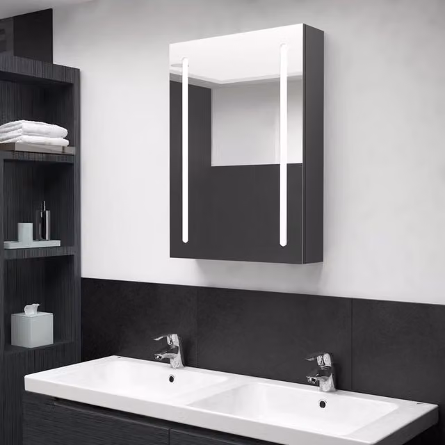 Berkfield Home LED Bathroom Mirror Cabinet in Grey, W/D/H: 50 x 13 x 70 cm – 1