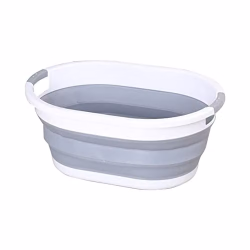 WedDecor Collapsible Oval Laundry Basket with Handles, 39L, Grey