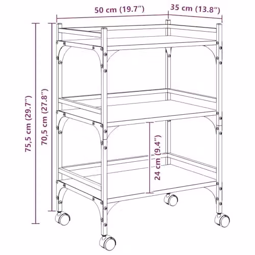 vidaXL Kitchen Trolley in Artisan Oak, W/D/H: 50 x 35 x 75.5 cm – 3
