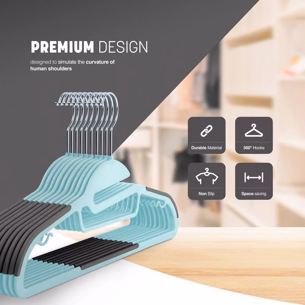 Keplin 20 Pack Non-Slip Plastic Hangers with 360 Degree Swivel Hook in Turquoise/Petrol – 3