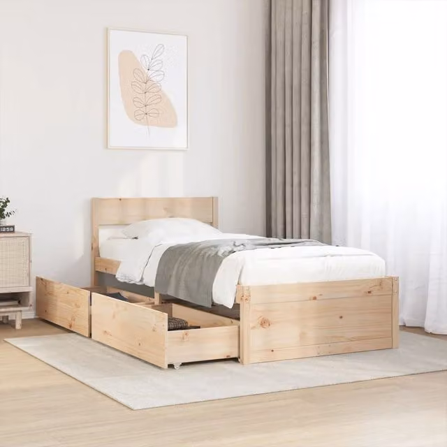 Berkfield Home Small Single Solid Wood Pine Bed Frame in Brown, W: 75 cm, L: 190 cm