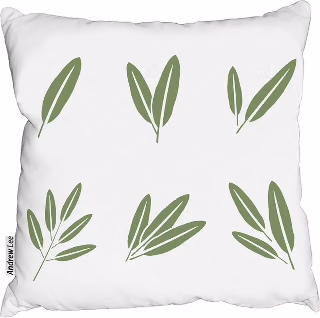 Andrew Lee Herbs Floral Square Cushion in Green and White, W: 60 cm, H: 60 cm, D: 1 cm