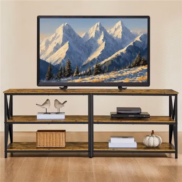 Yaheetech 3 Tier Rustic Brown Vintage TV Stand Console Table with X-Frame Design