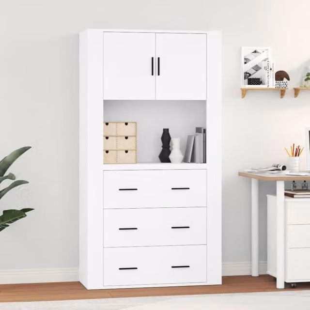 Berkfield Home White Matt Wall Mounted Highboard with Hinged Doors and Internal Shelves