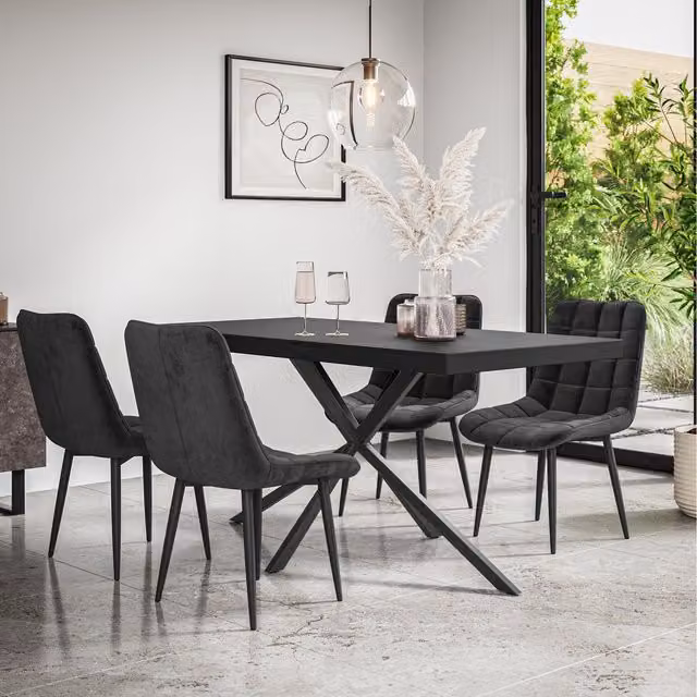 More4Homes Donni Dining Table and 4 Nova Velvet Chairs in Black