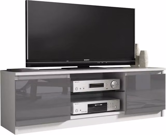 PAWNORA Modern Glossy TV Unit Cabinet in Grey and White, Width: 120 cm – 1