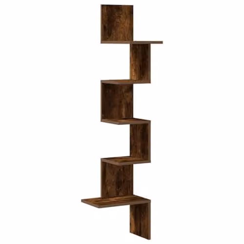 vidaXL Wall Corner Shelf in Smoked Oak, W/D/H: 32 x 32 x 127.5 cm