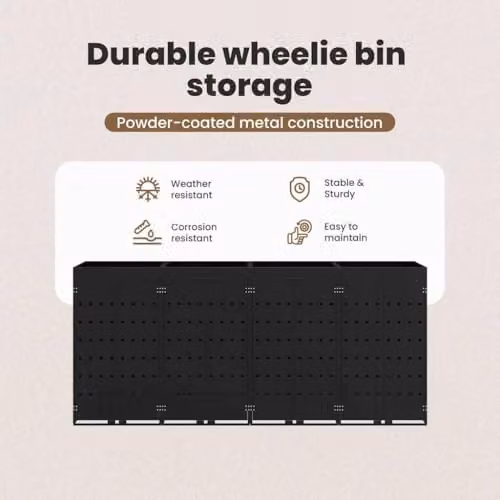 vidaXL Wheelie Bin Storage for 4 Bins, Black, W/D/H: 272 x 77.5 x 121.5 cm – 4