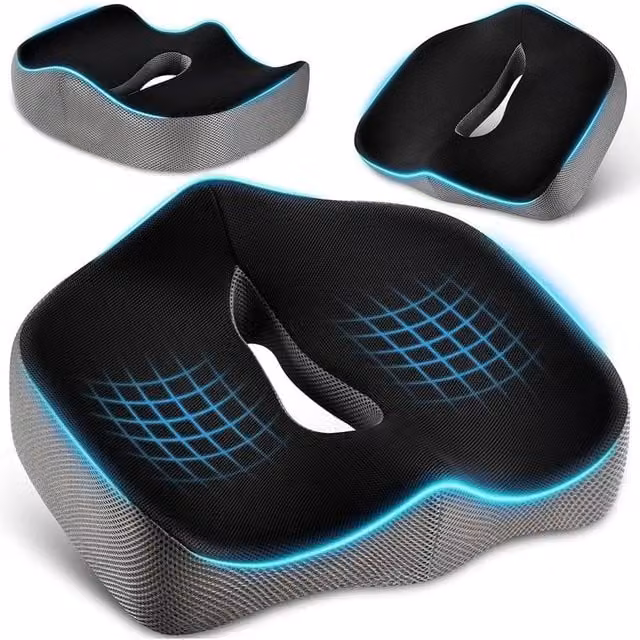 VOGREX Ergonomic Memory Foam Orthopedic Seat Cushion with Non-Slip Base and Washable Removable Cover in Multicolour